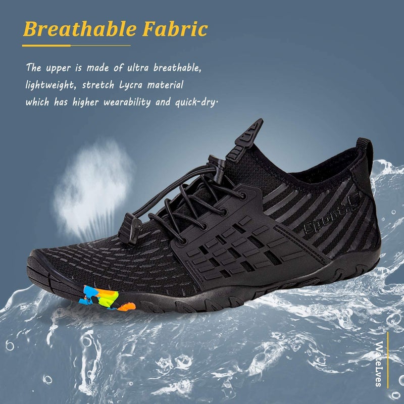 WateLves Water Shoes Mens Womens Beach Swim Shoes Quick-Dry Aqua Socks Pool Shoes for Surf Yoga Water Aerobics (A/Black, 42) - Image 3